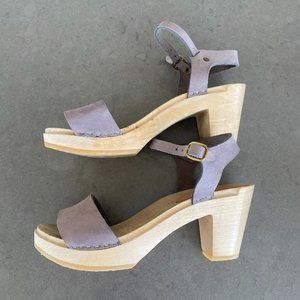 BRYR Rachel Toe Sandal Clog, High Heel in Pacific Grey Nubuck